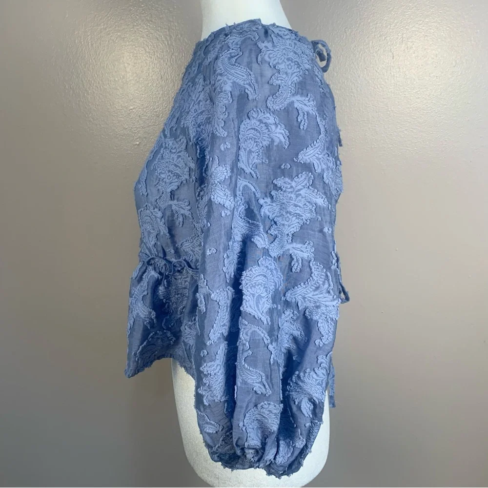 Free People Callie Balloon Sleeve Open Back Textured Blouse - Picture 8 of 16